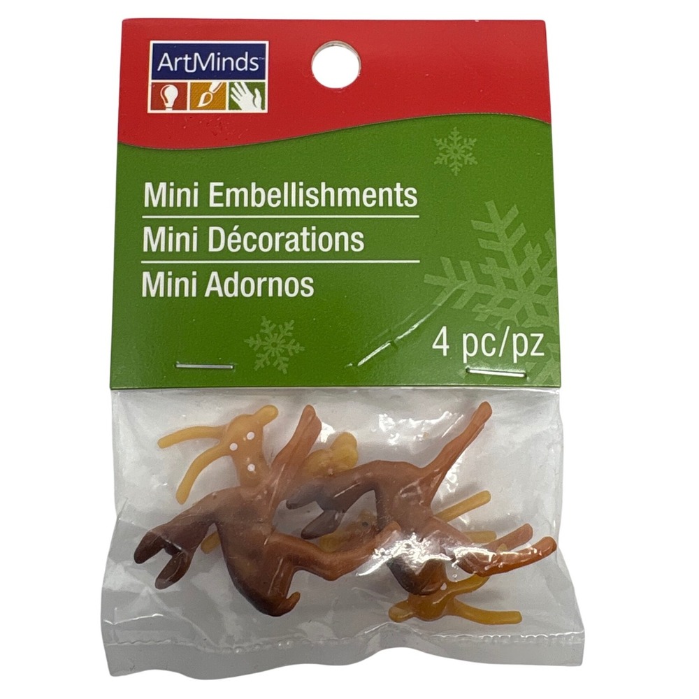 ArtMinds Mini Embellishments Decorations Adornos Reindeer‎ 4 pc Craft Supplies